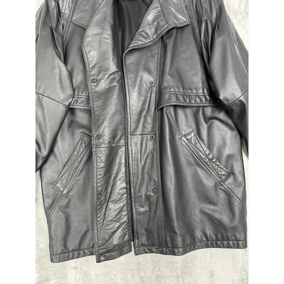 Vintage Wilsons Black Leather Jacket Mens Large L Field Overcoat 90s Y2K Read - Picture 10 of 11
